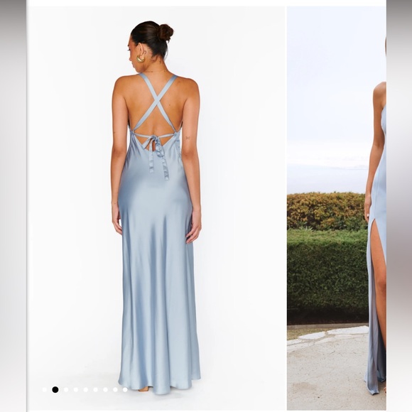 Show Me Your MuMu Anderson Maxi Dress - Steel Blue Luxe Satin - Picture 2 of 9
